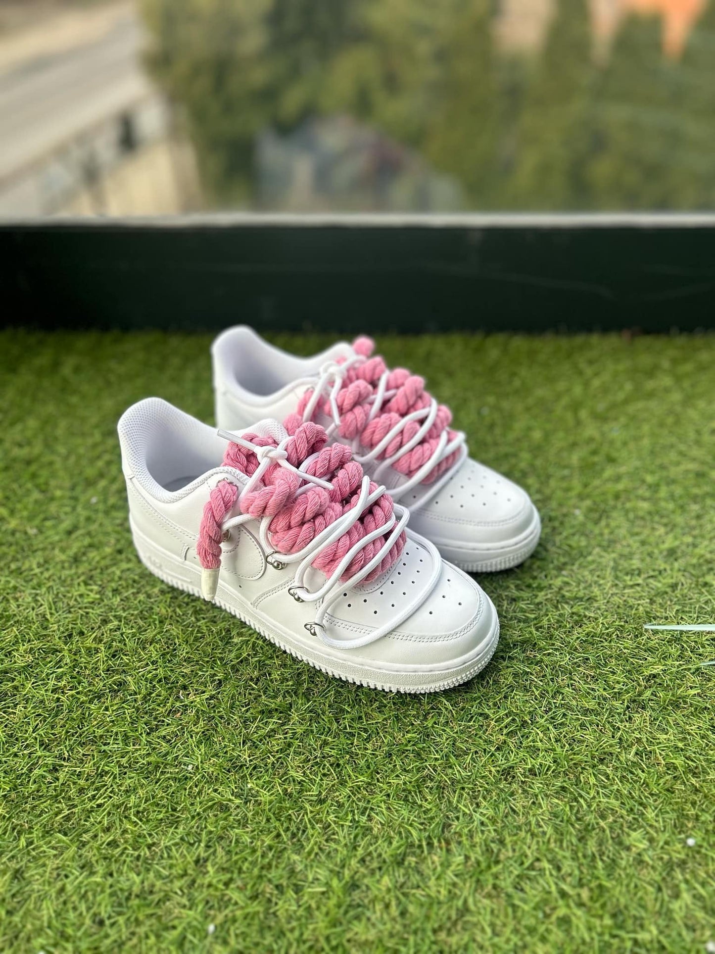 Nike Air Force 1 White / PINK DOUBLE ROPE LACES CUSTOM