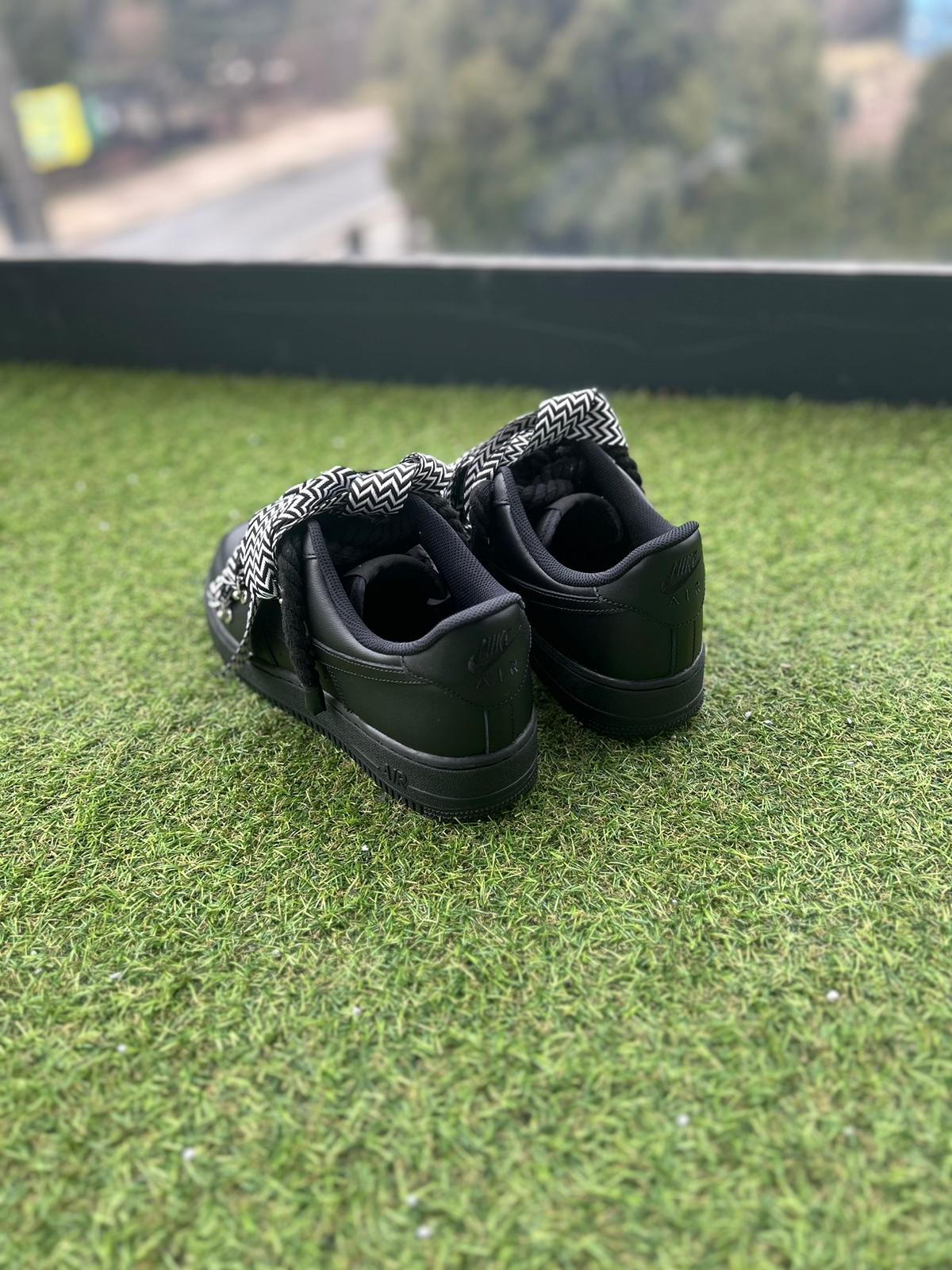Nike Air Force 1 Black / WHITE LANVIN ROPE LACES CUSTOM