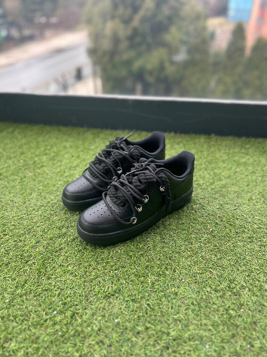 Nike Air Force 1 Black / BLACK DOUBLE ROPE LACES CUSTOM