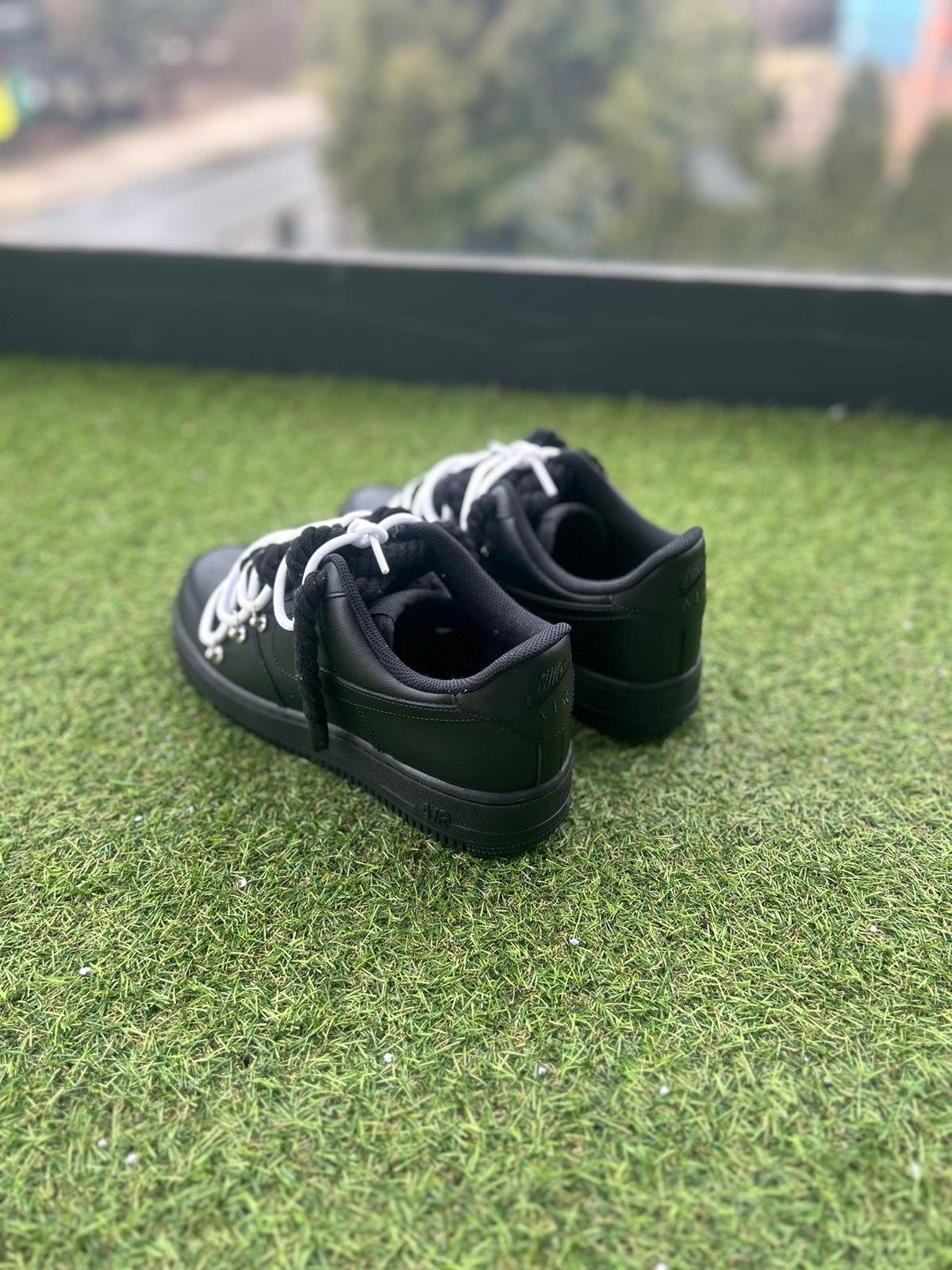 Nike Air Force 1 Black / WHITE DOUBLE ROPE LACES CUSTOM