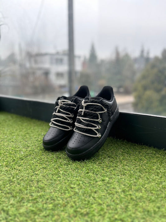 Nike Air Force 1 Black / SHINY ROPE LACES CUSTOM