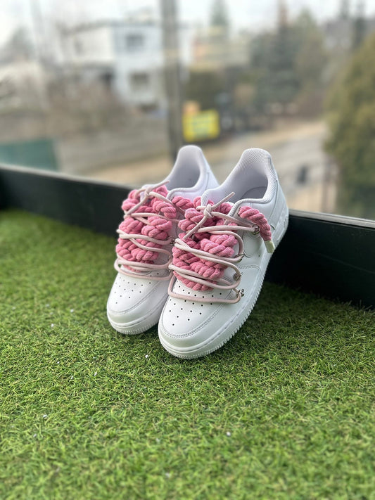 Nike Air Force 1 White / PINK DOUBLE ROPE LACES CUSTOM v2