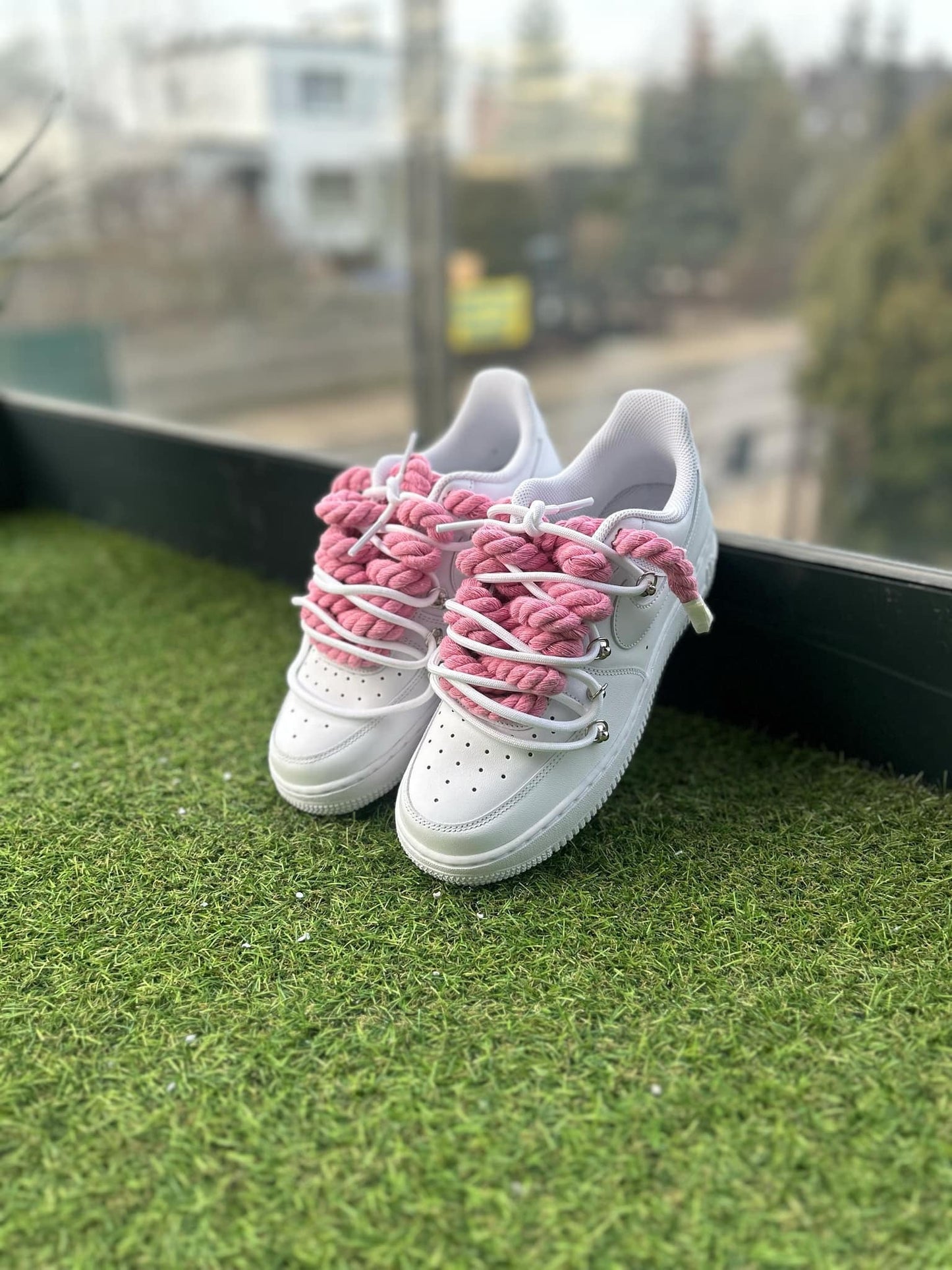 Nike Air Force 1 White / PINK DOUBLE ROPE LACES CUSTOM