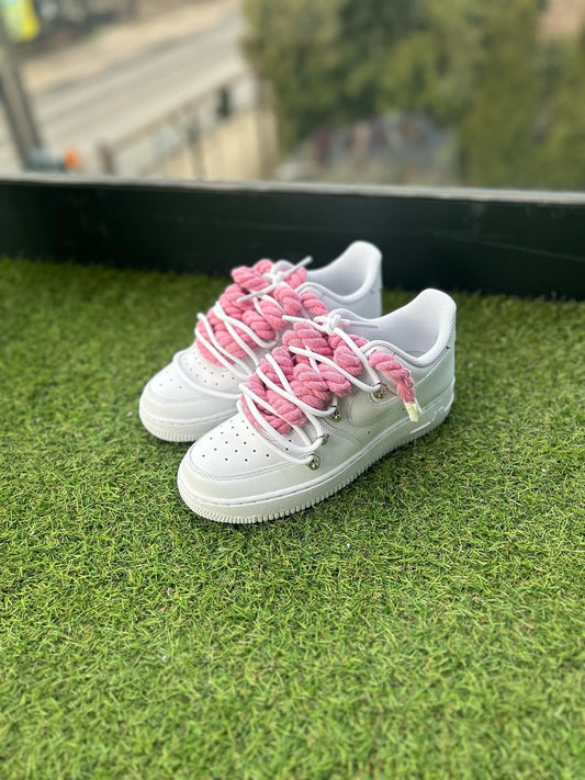 Nike Air Force 1 White / PINK DOUBLE ROPE LACES CUSTOM