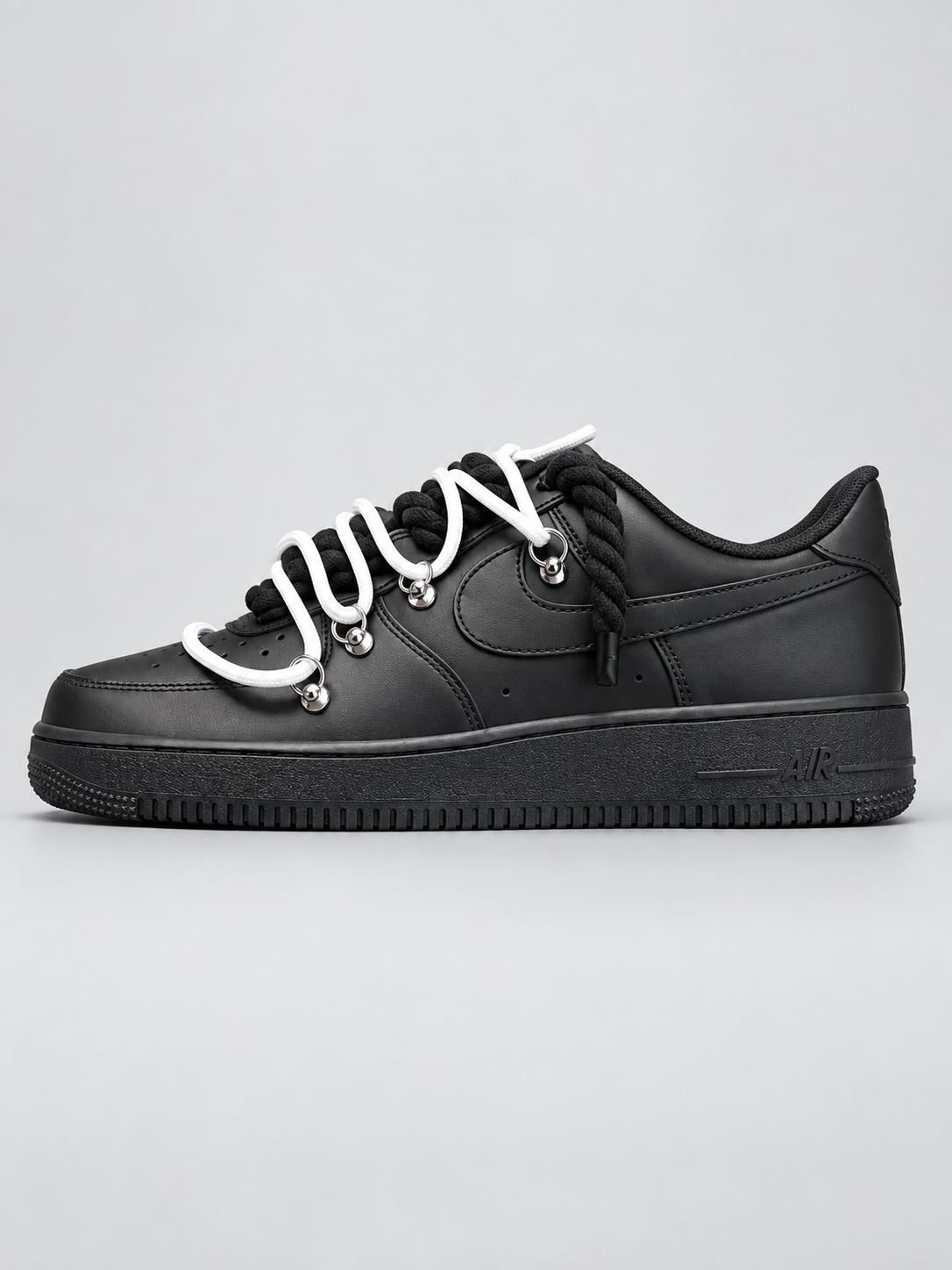 Air Force 1 Custom – Double Rope – Czarne / białe sznurówki