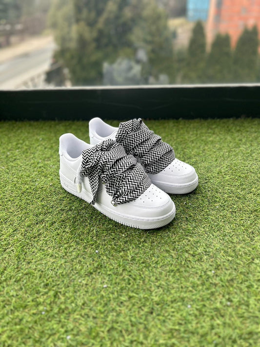 Nike Air Force 1 White / BLACK LANVIN ROPE LACES CUSTOM
