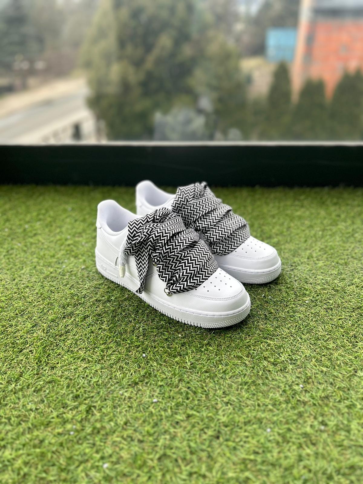 Nike Air Force 1 White / BLACK LANVIN ROPE LACES CUSTOM