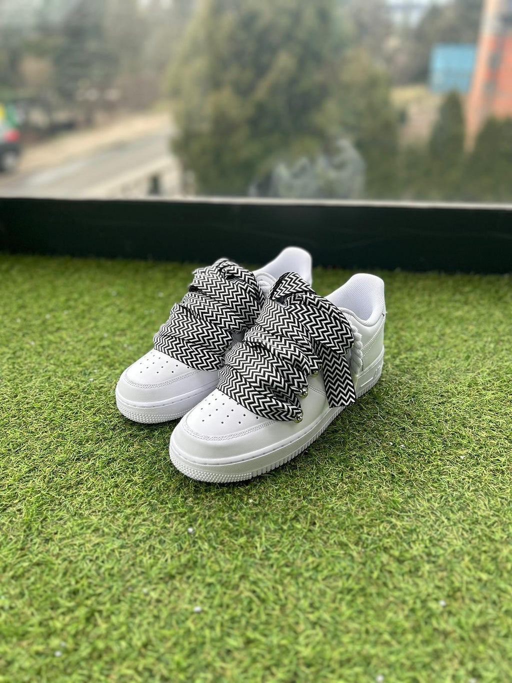 Nike Air Force 1 White / BLACK LANVIN ROPE LACES CUSTOM