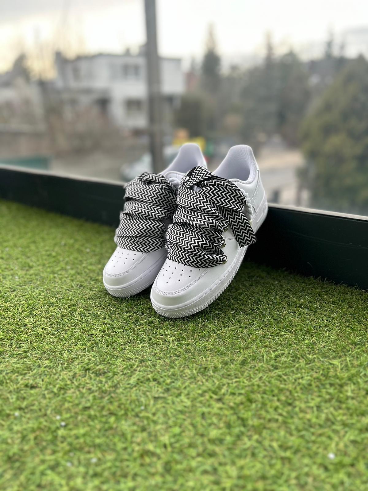 Nike Air Force 1 White / BLACK LANVIN ROPE LACES CUSTOM