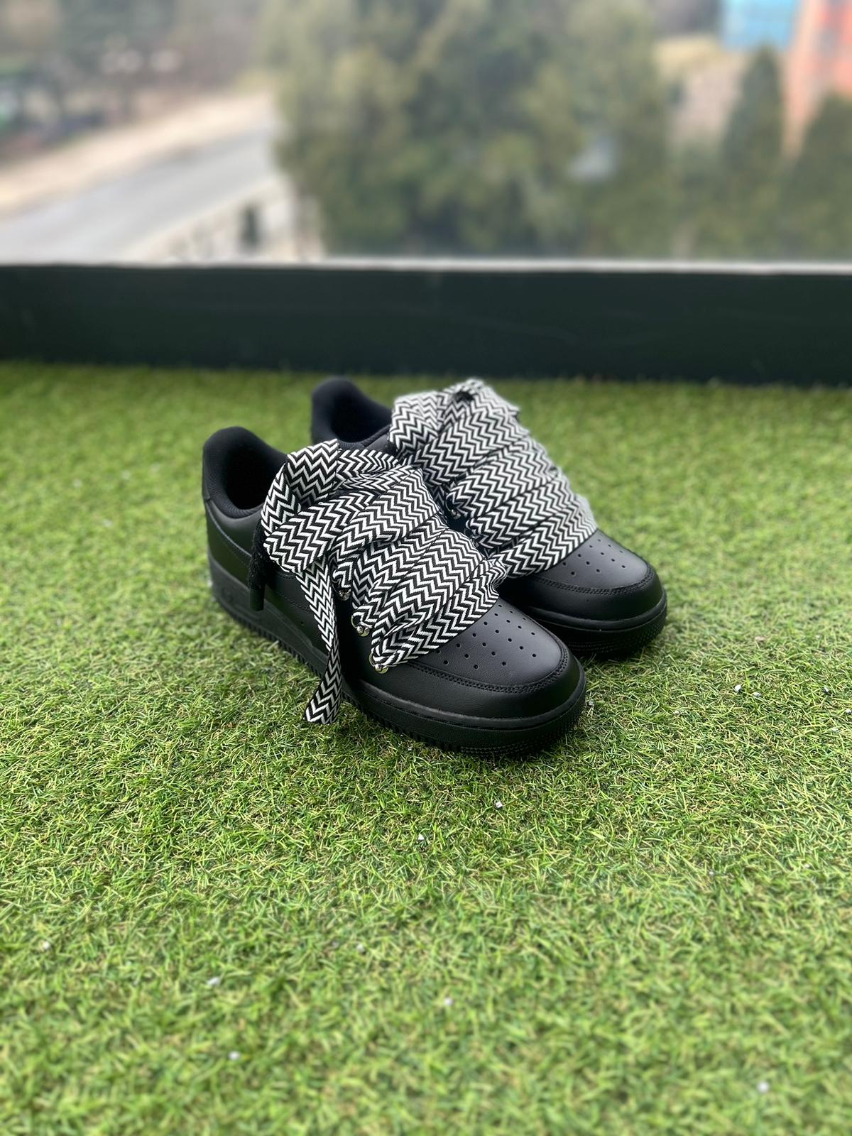 Nike Air Force 1 Black / WHITE LANVIN ROPE LACES CUSTOM
