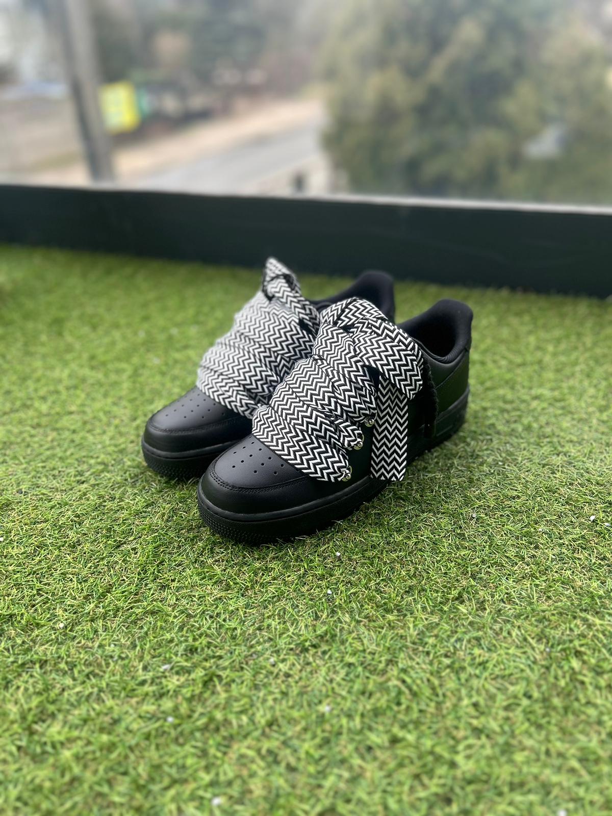 Nike Air Force 1 Black / WHITE LANVIN ROPE LACES CUSTOM