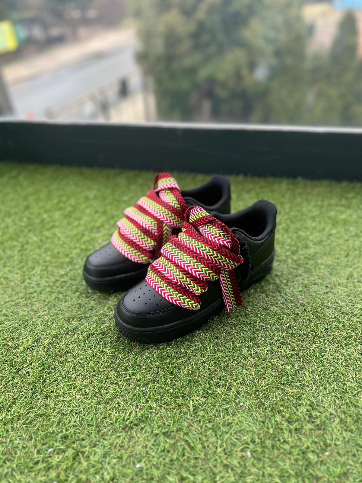 Nike Air Force 1 Black / RED LANVIN ROPE LACES CUSTOM