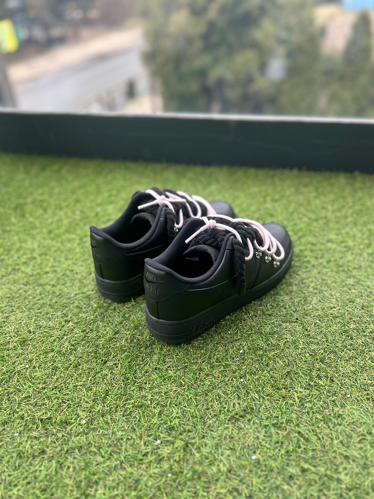 Nike Air Force 1 Black / PINK DOUBLE ROPE LACES CUSTOM