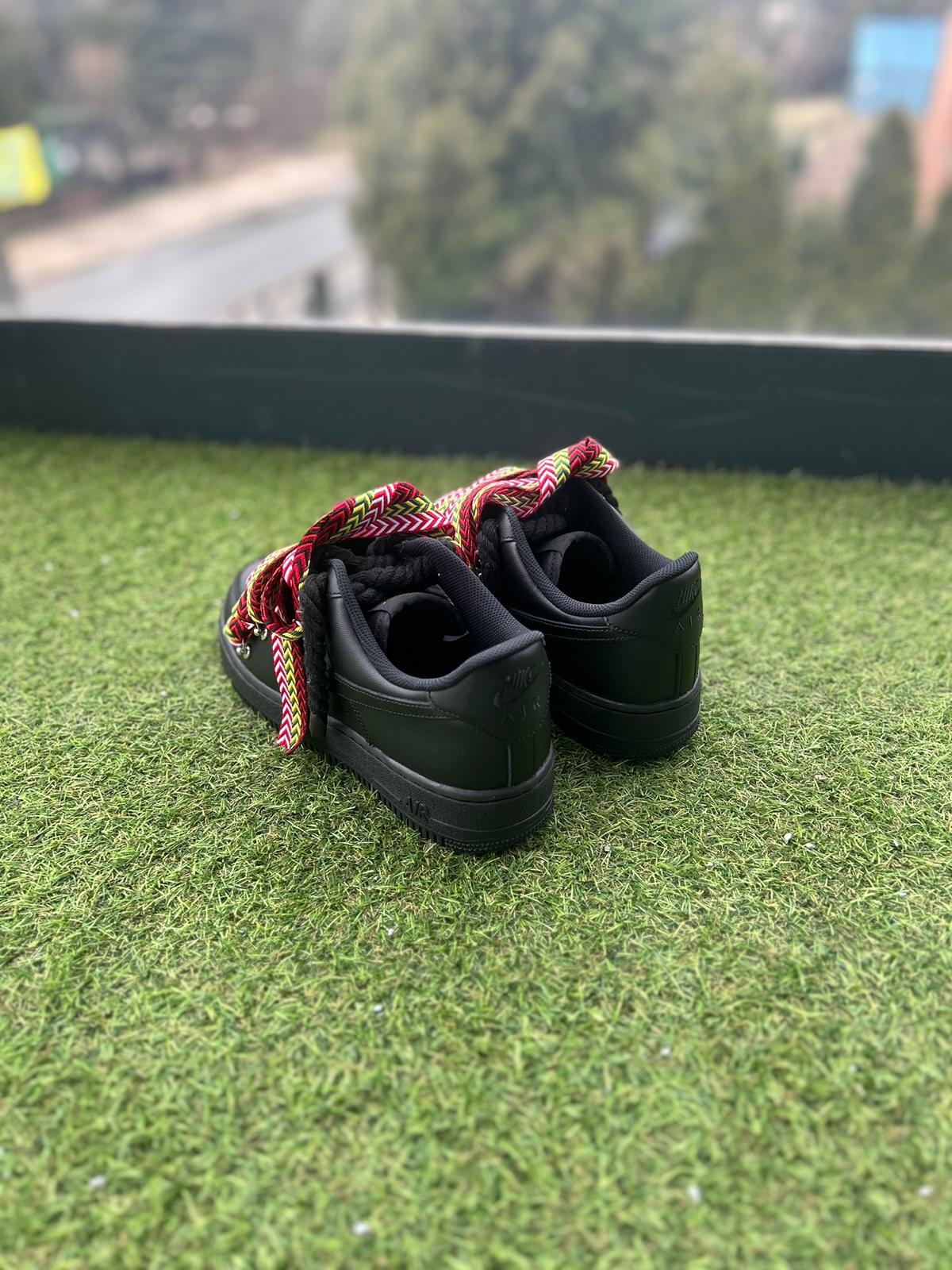Nike Air Force 1 Black / RED LANVIN ROPE LACES CUSTOM