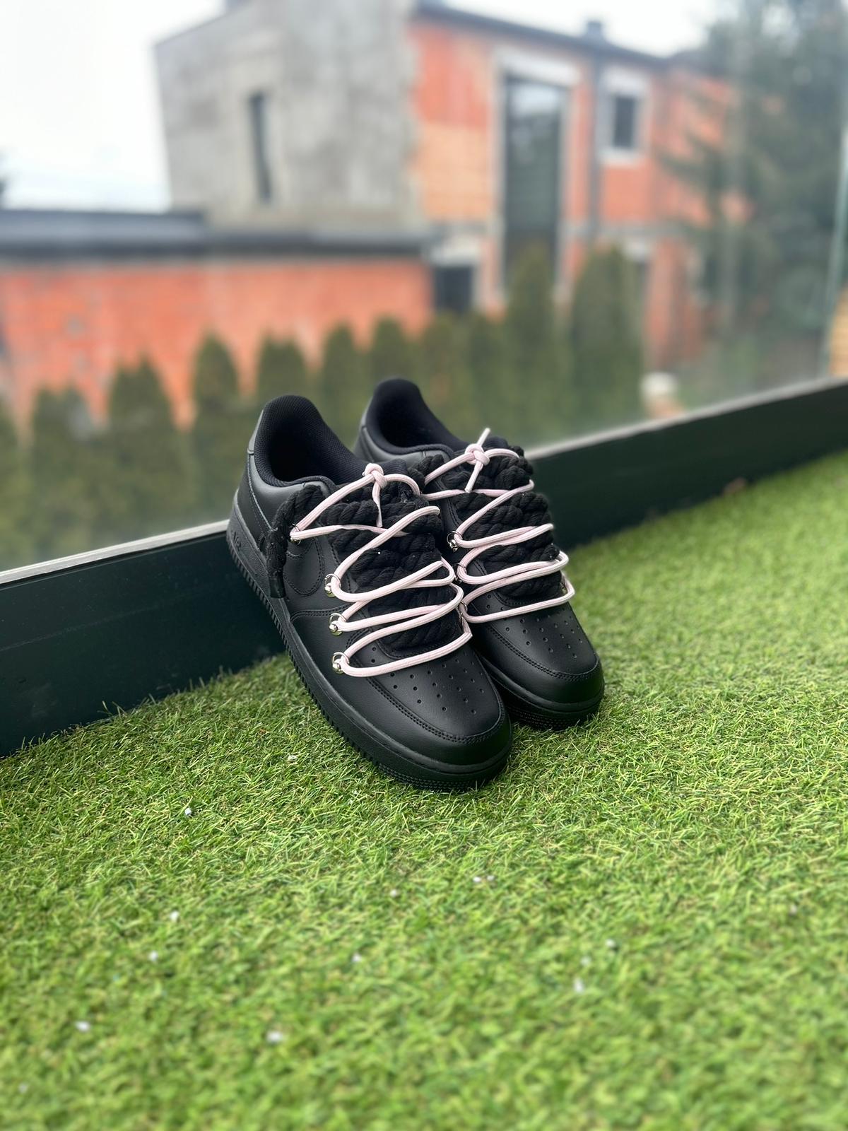 Nike Air Force 1 Black / PINK DOUBLE ROPE LACES CUSTOM