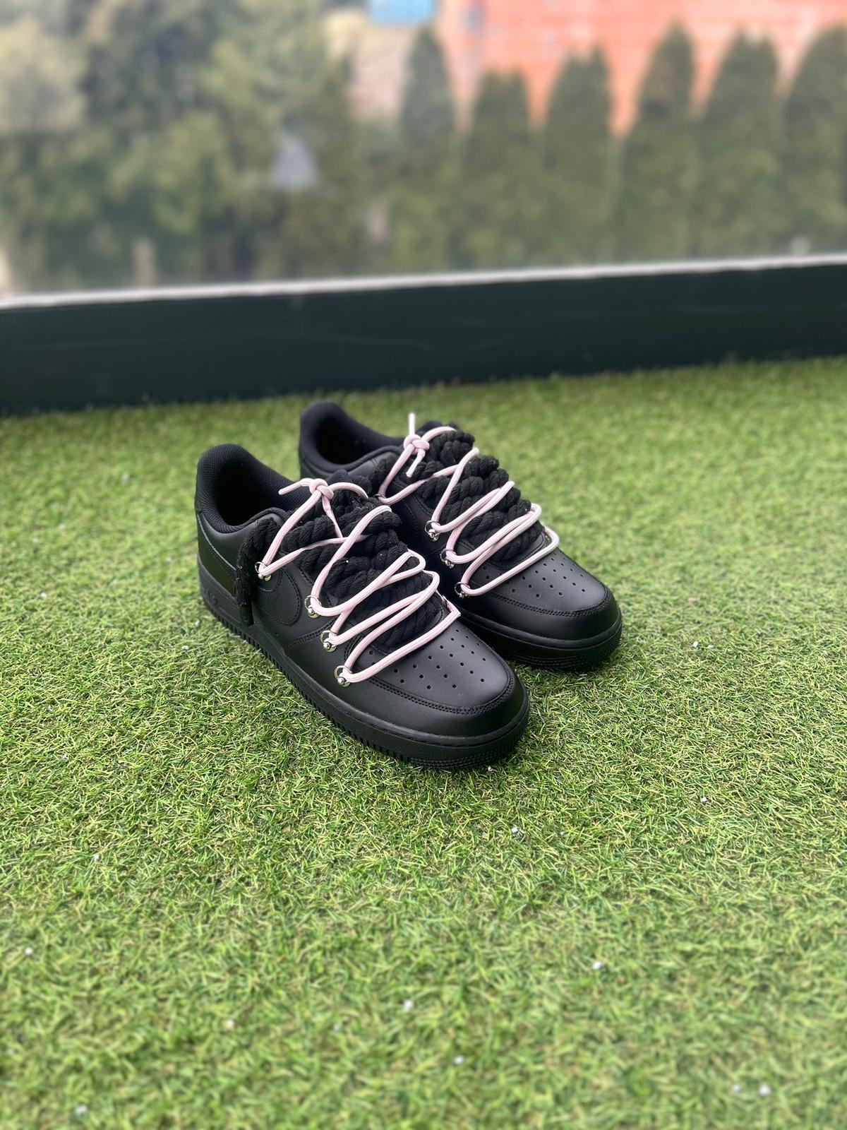 Nike Air Force 1 Black / PINK DOUBLE ROPE LACES CUSTOM