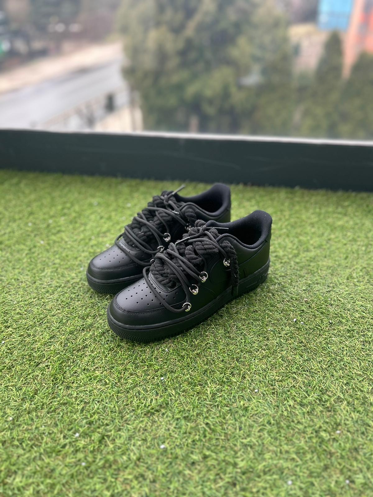 Nike Air Force 1 Black / BLACK DOUBLE ROPE LACES CUSTOM