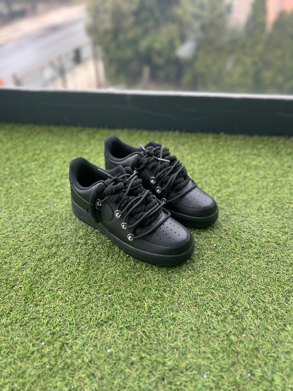 Nike Air Force 1 Black / BLACK DOUBLE ROPE LACES CUSTOM