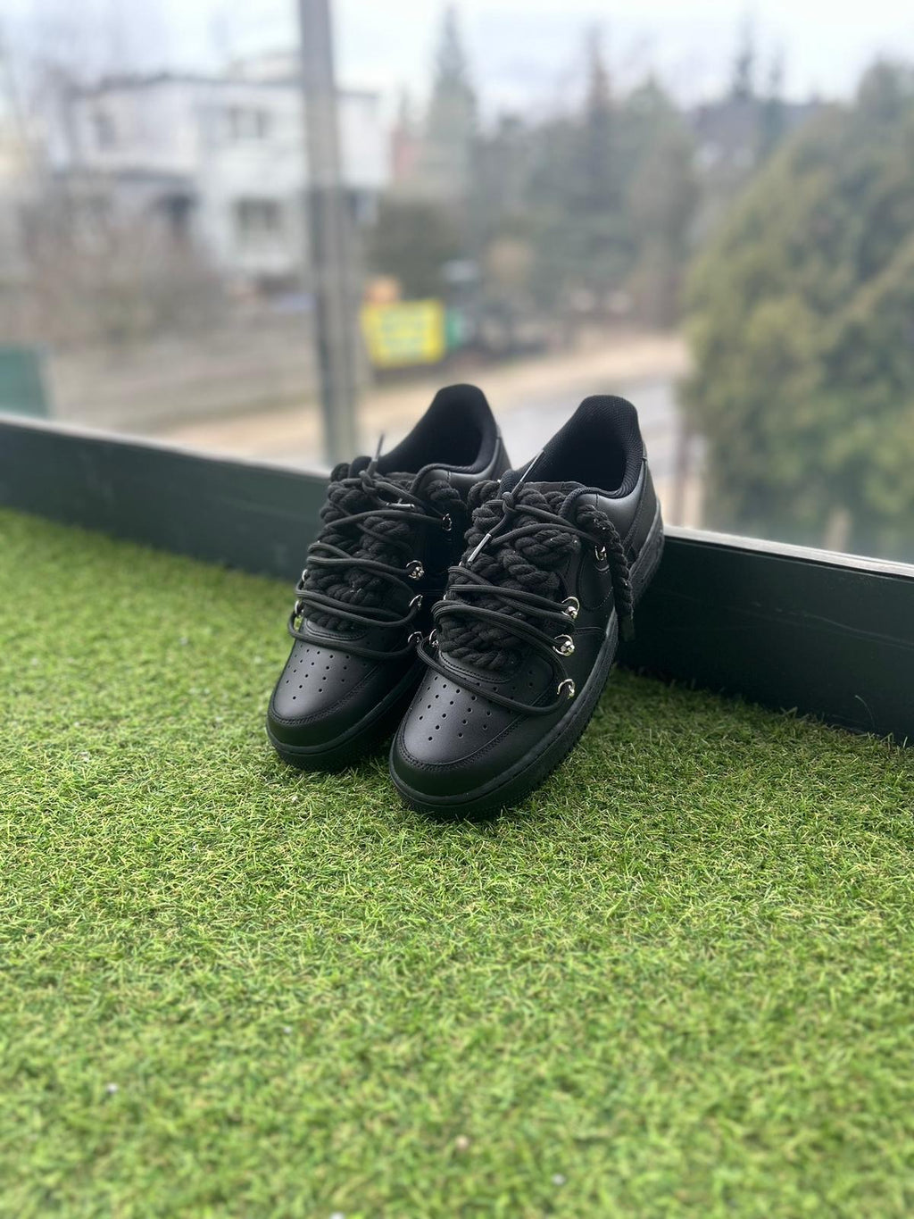 Nike Air Force 1 Black / BLACK DOUBLE ROPE LACES CUSTOM