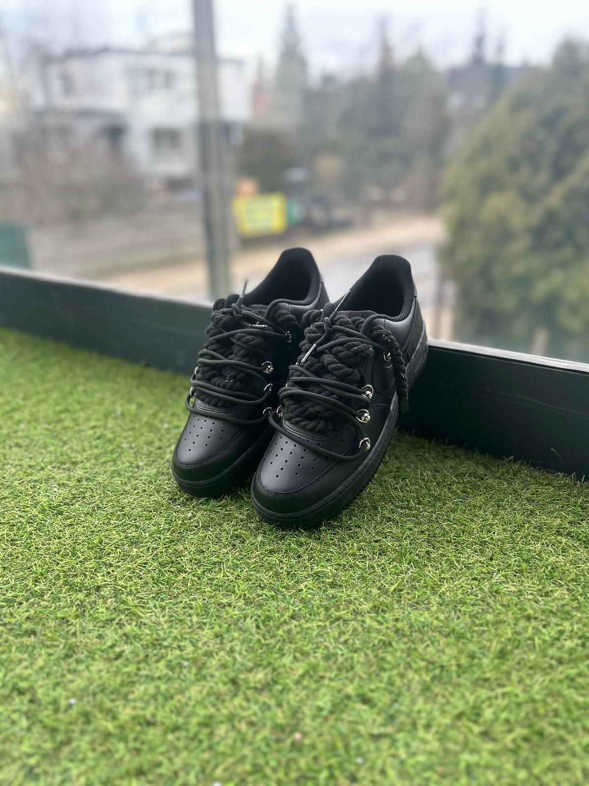 Nike Air Force 1 Black / BLACK DOUBLE ROPE LACES CUSTOM