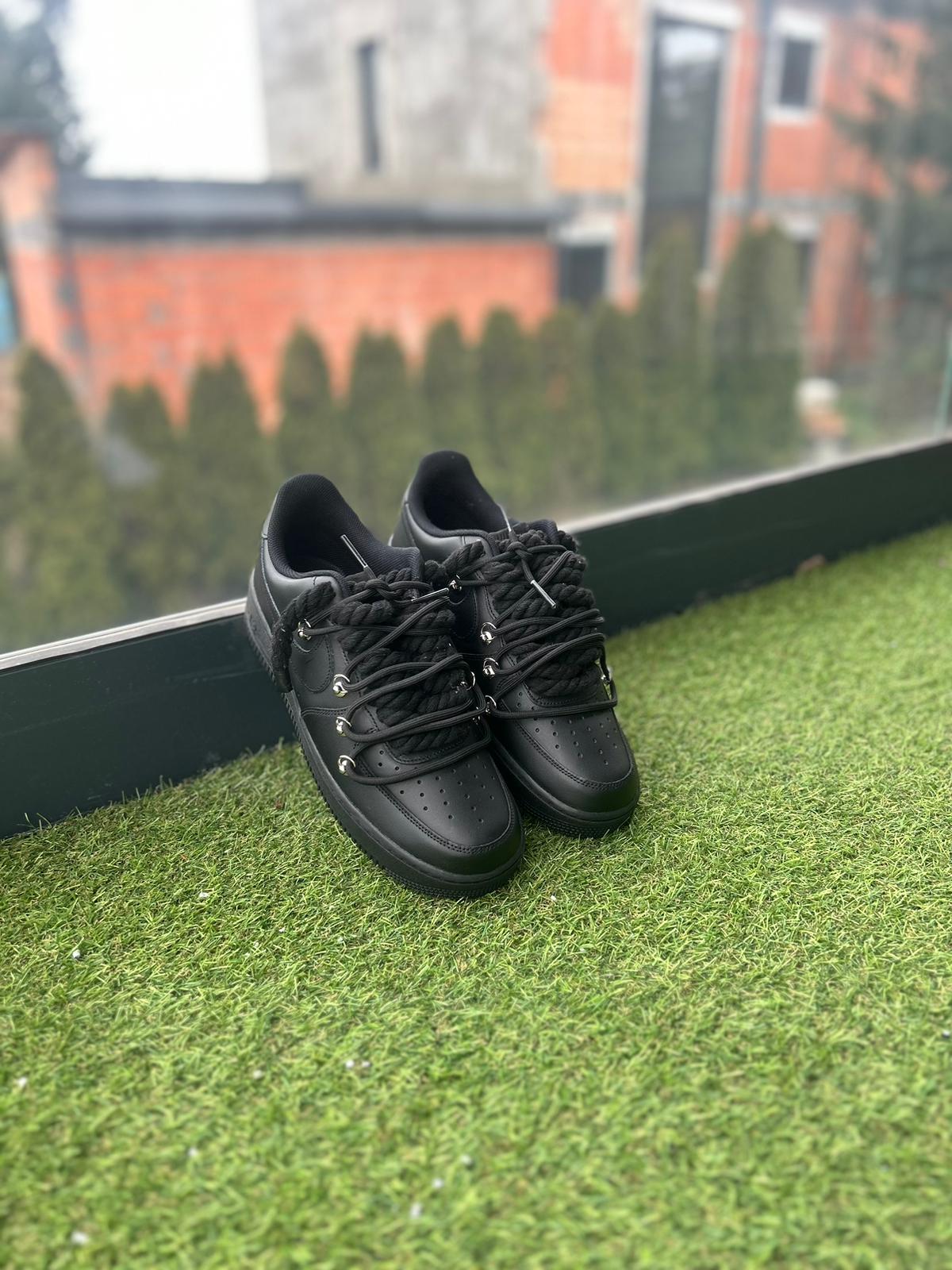 Nike Air Force 1 Black / BLACK DOUBLE ROPE LACES CUSTOM