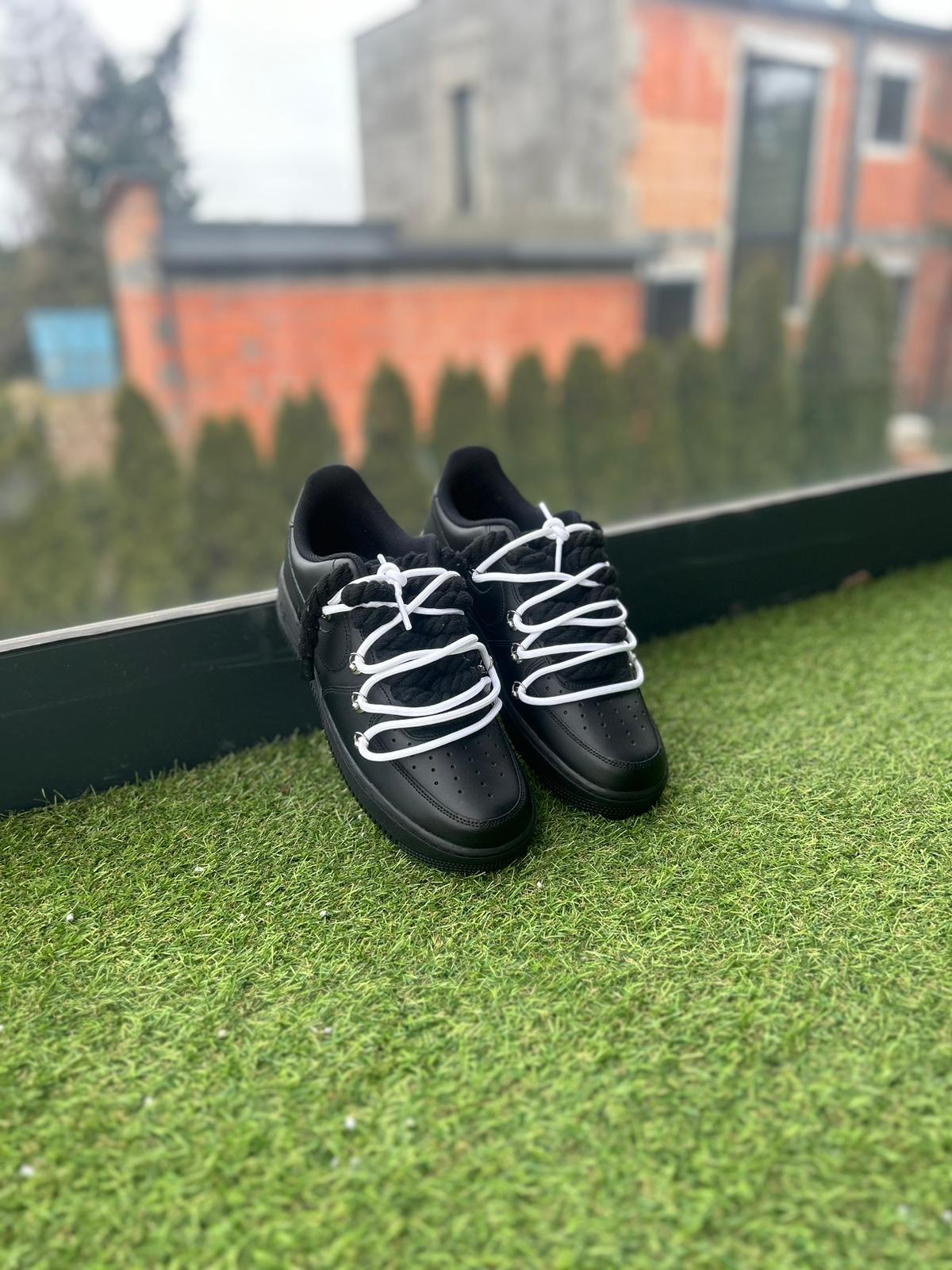 Nike Air Force 1 Black / WHITE DOUBLE ROPE LACES CUSTOM