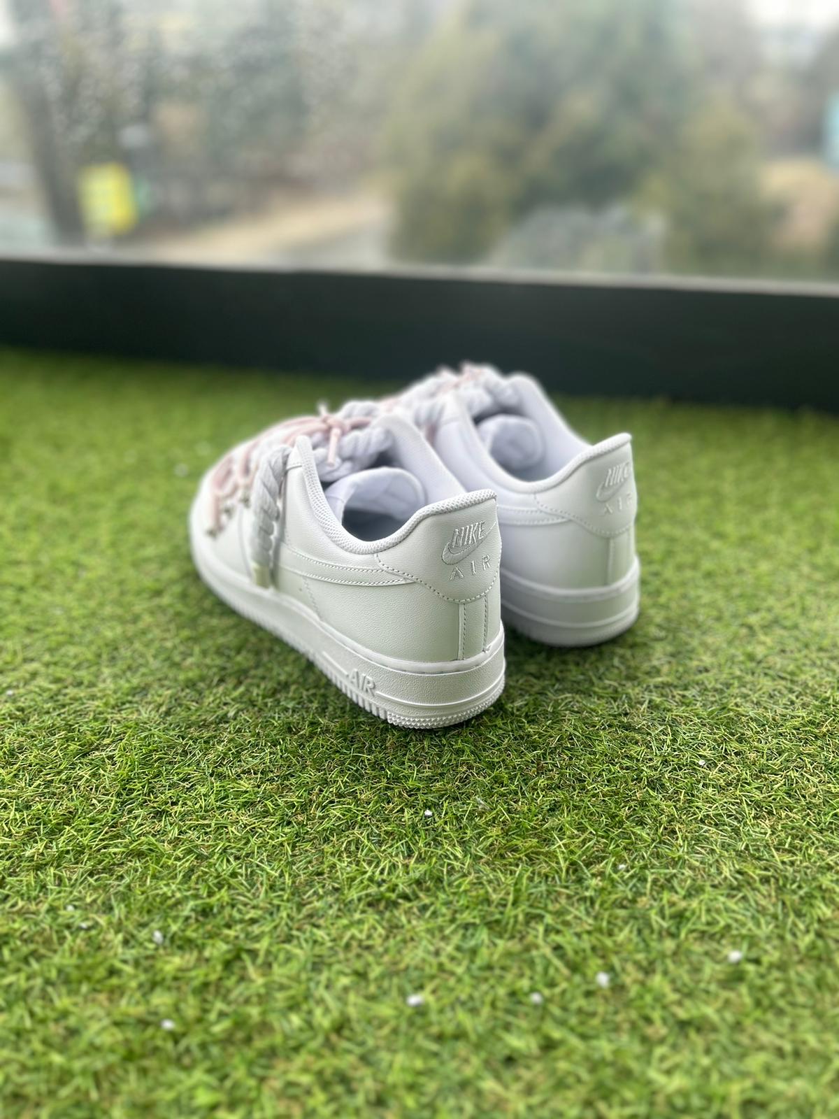 Nike Air Force 1 White / PINK DOUBLE ROPE LACES CUSTOM