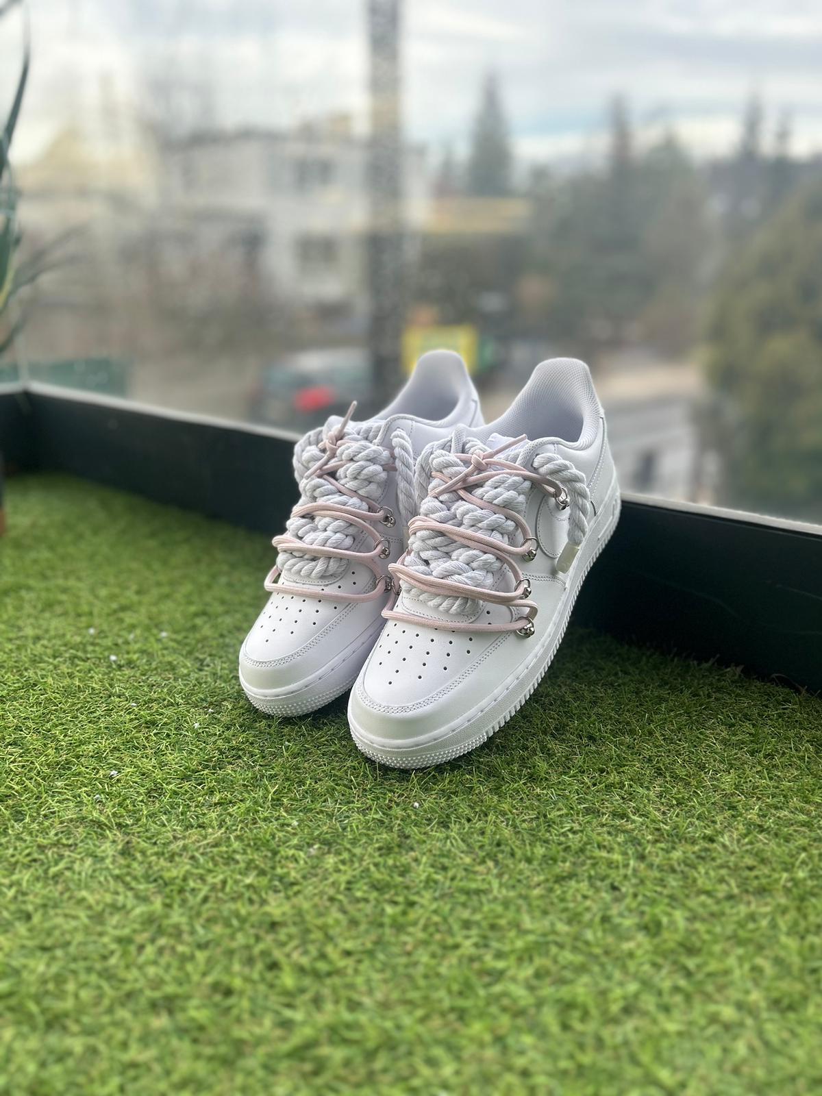 Nike Air Force 1 White / PINK DOUBLE ROPE LACES CUSTOM