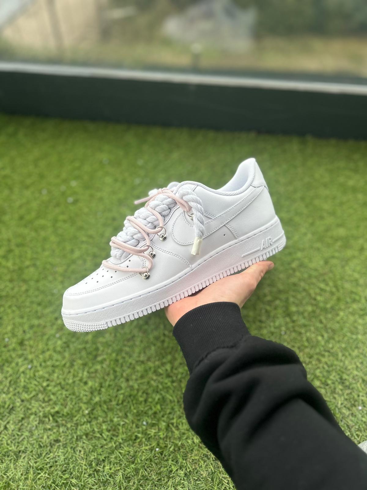 Nike Air Force 1 White / PINK DOUBLE ROPE LACES CUSTOM