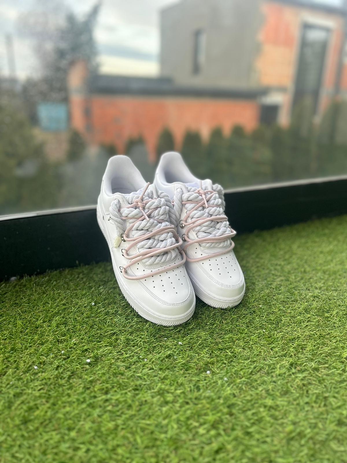 Nike Air Force 1 White / PINK DOUBLE ROPE LACES CUSTOM
