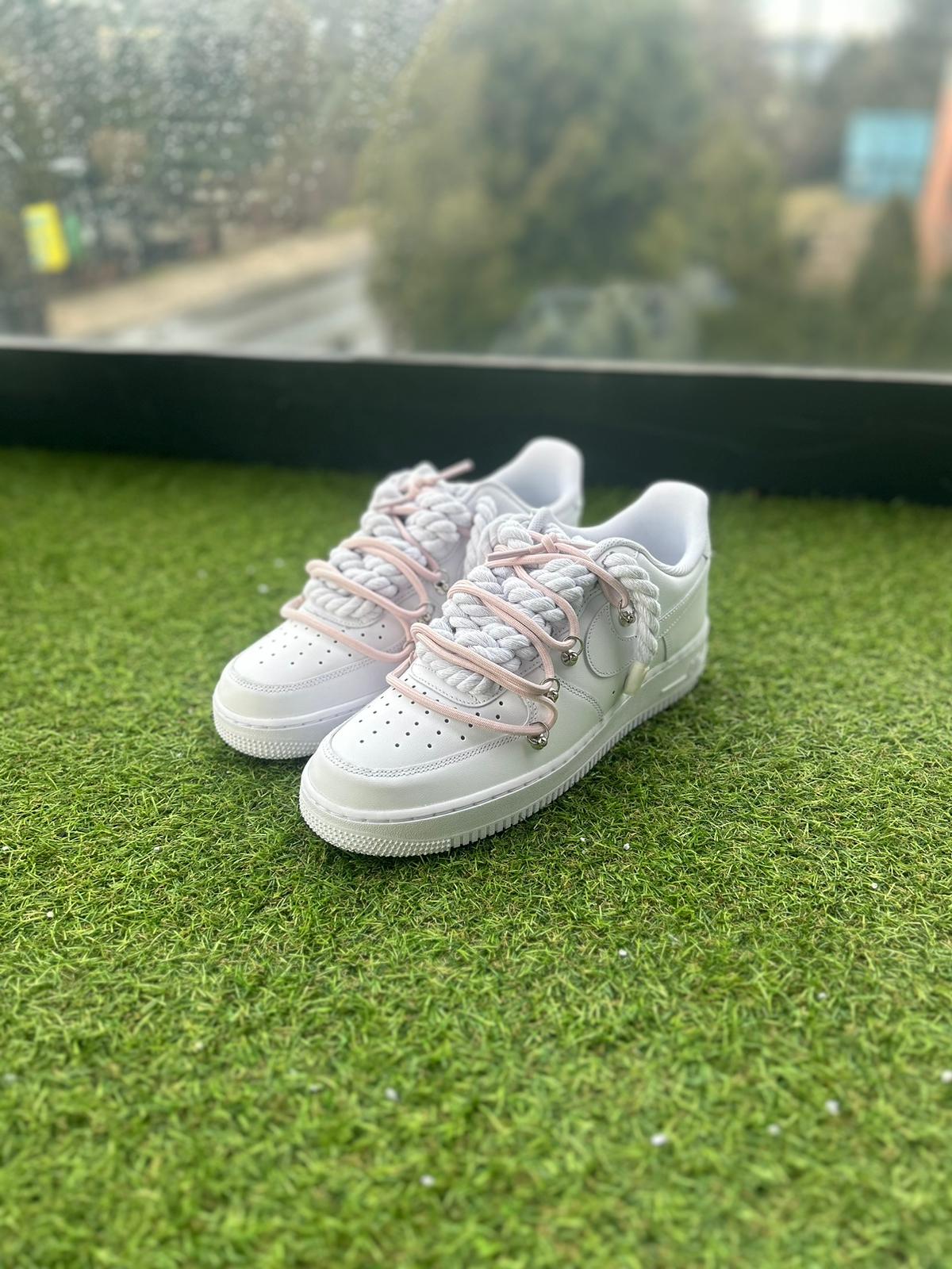 Nike Air Force 1 White / PINK DOUBLE ROPE LACES CUSTOM