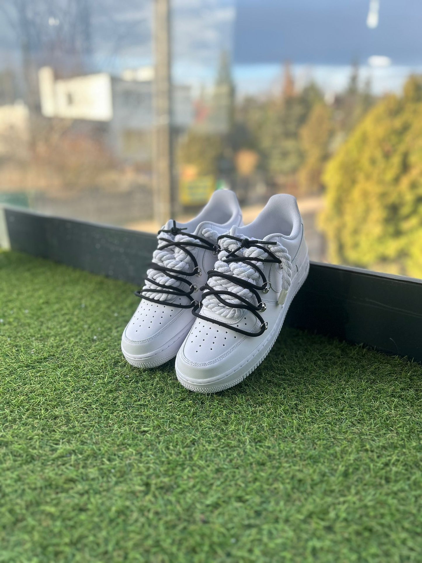 Nike Air Force 1 White / BLACK DOUBLE ROPE LACES CUSTOM