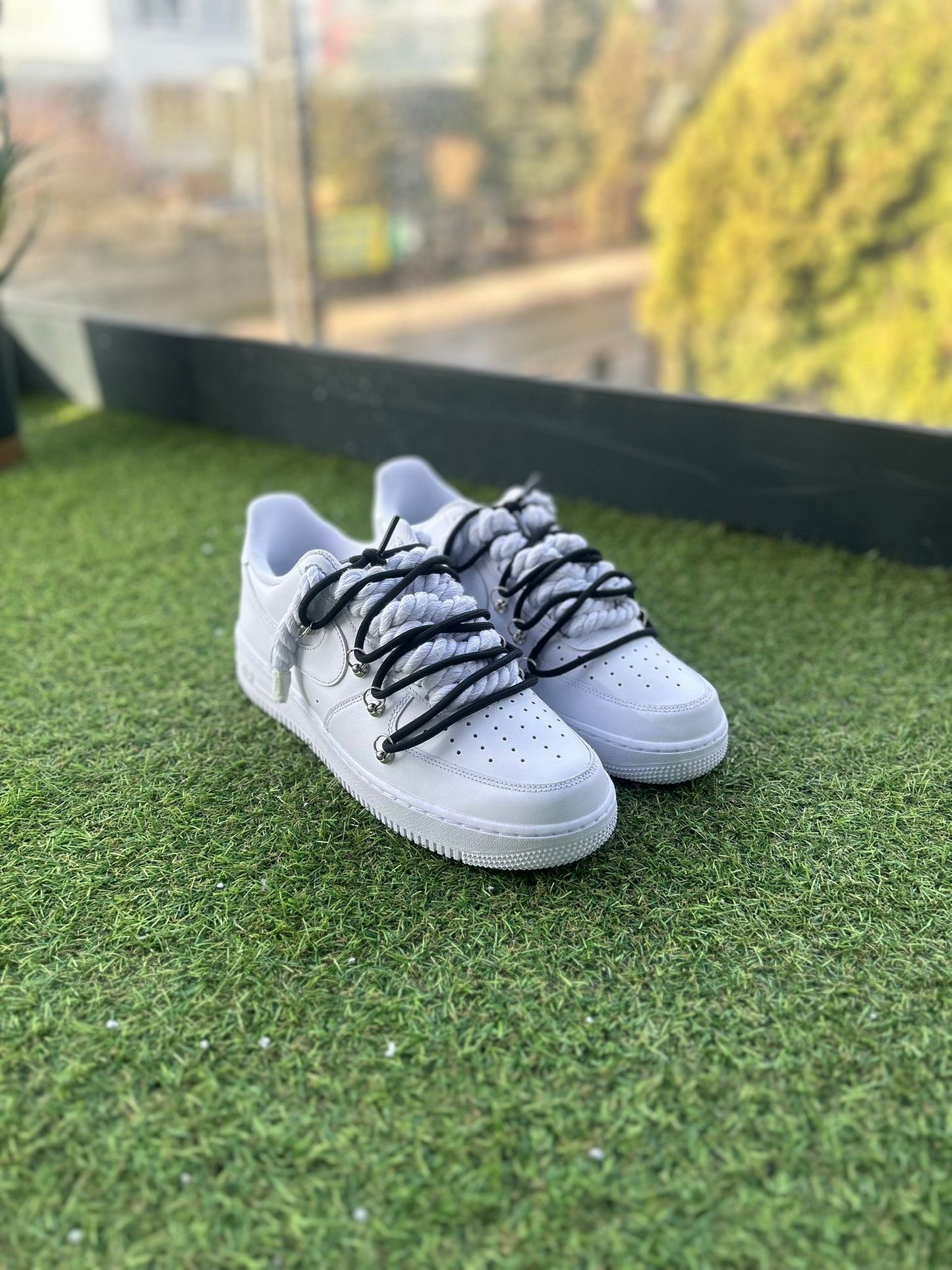 Nike Air Force 1 White / BLACK DOUBLE ROPE LACES CUSTOM