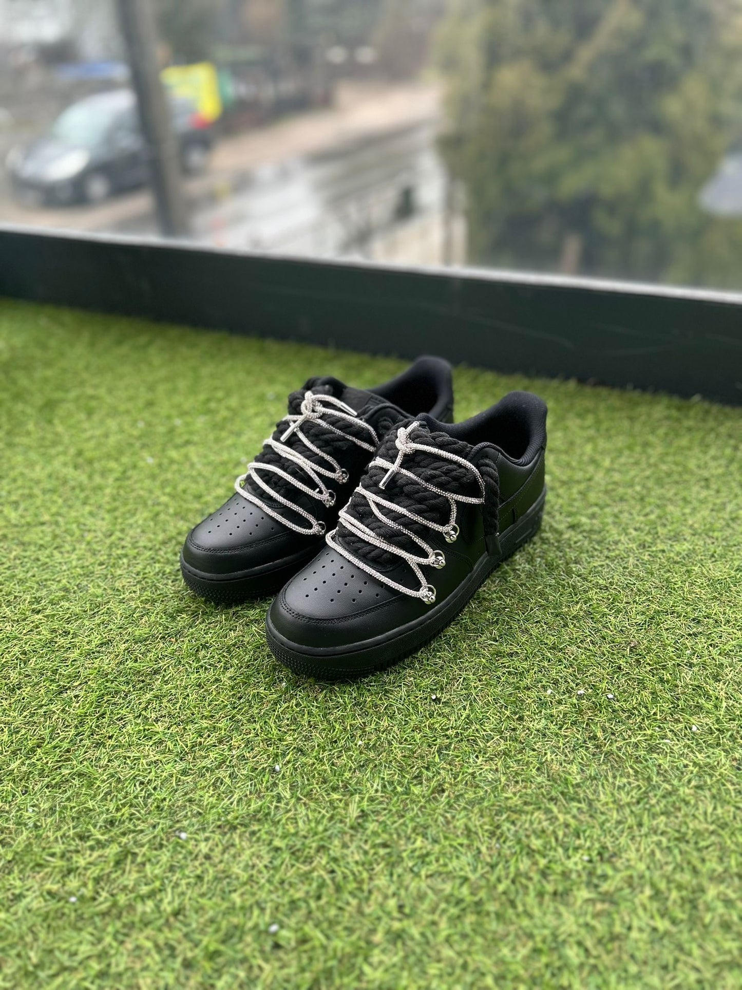 Nike Air Force 1 Black / SHINY ROPE LACES CUSTOM
