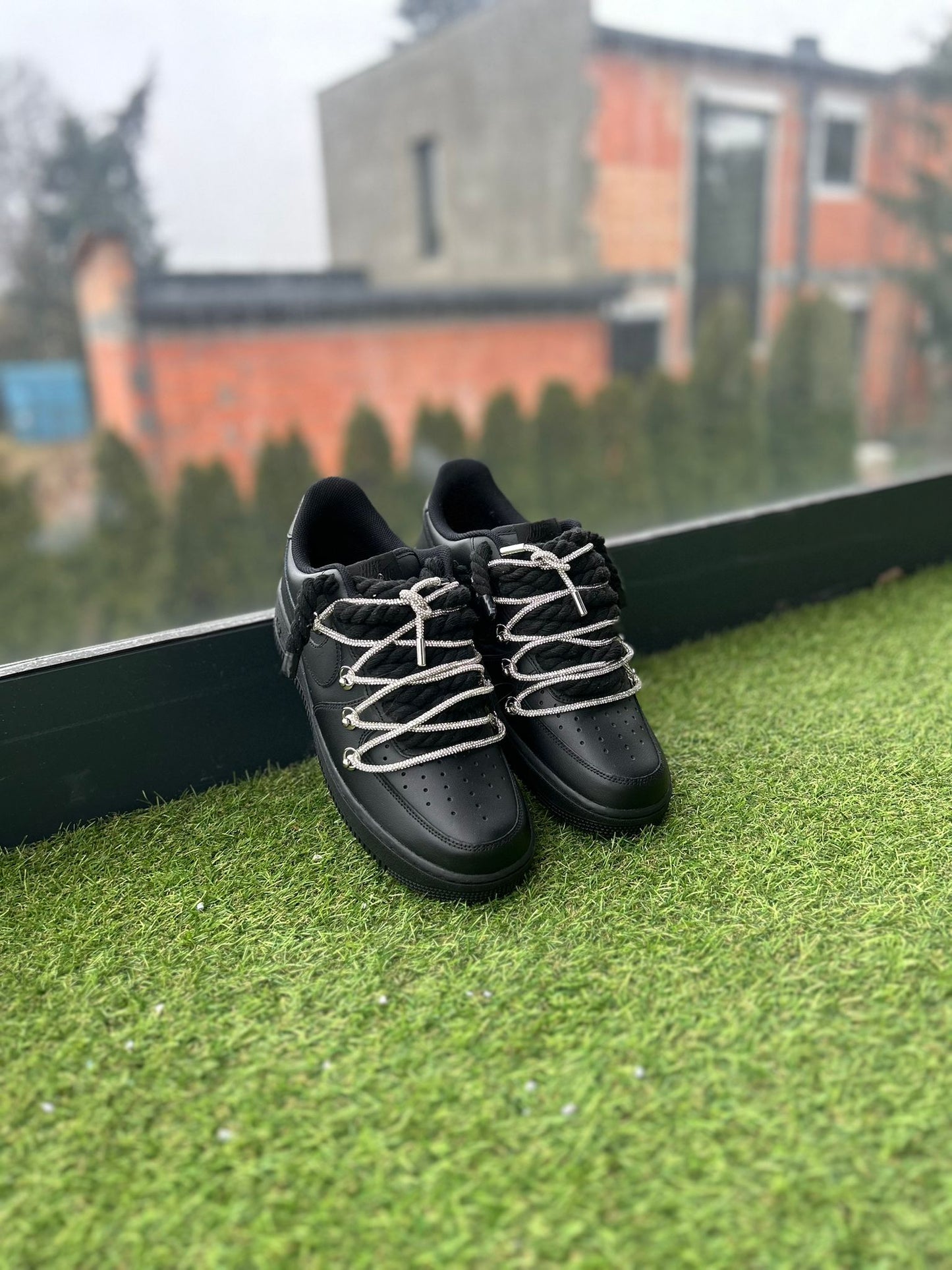 Nike Air Force 1 Black / SHINY ROPE LACES CUSTOM