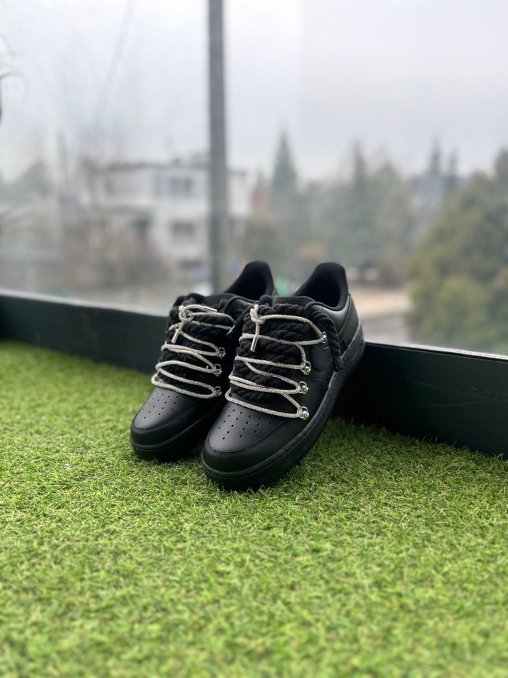 Nike Air Force 1 Black / SHINY ROPE LACES CUSTOM