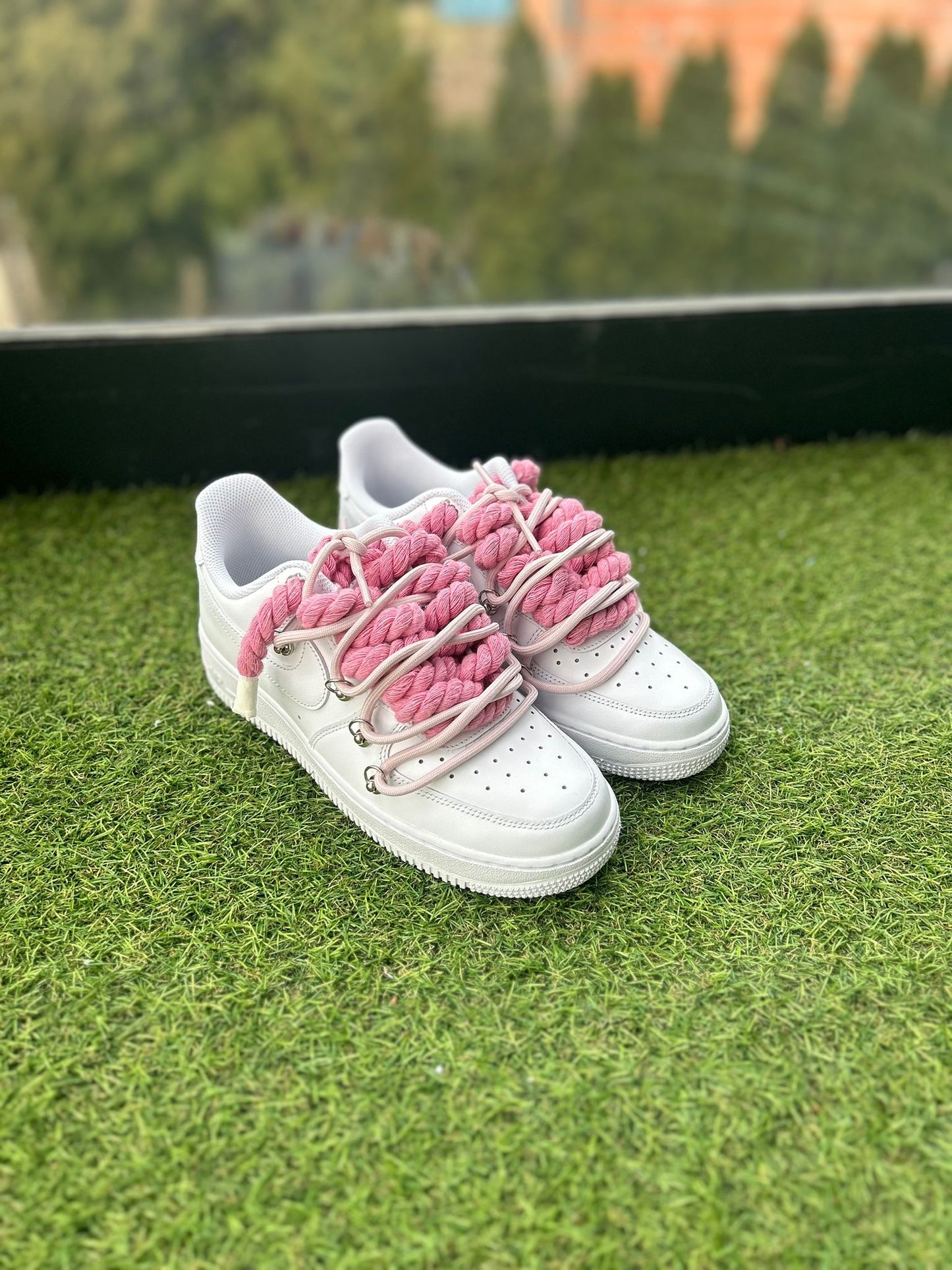 Nike Air Force 1 White / PINK DOUBLE ROPE LACES CUSTOM v2