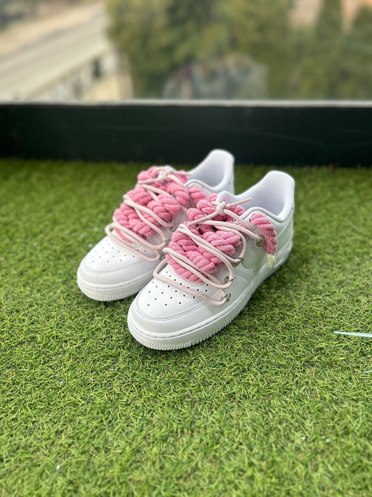 Nike Air Force 1 White / PINK DOUBLE ROPE LACES CUSTOM v2