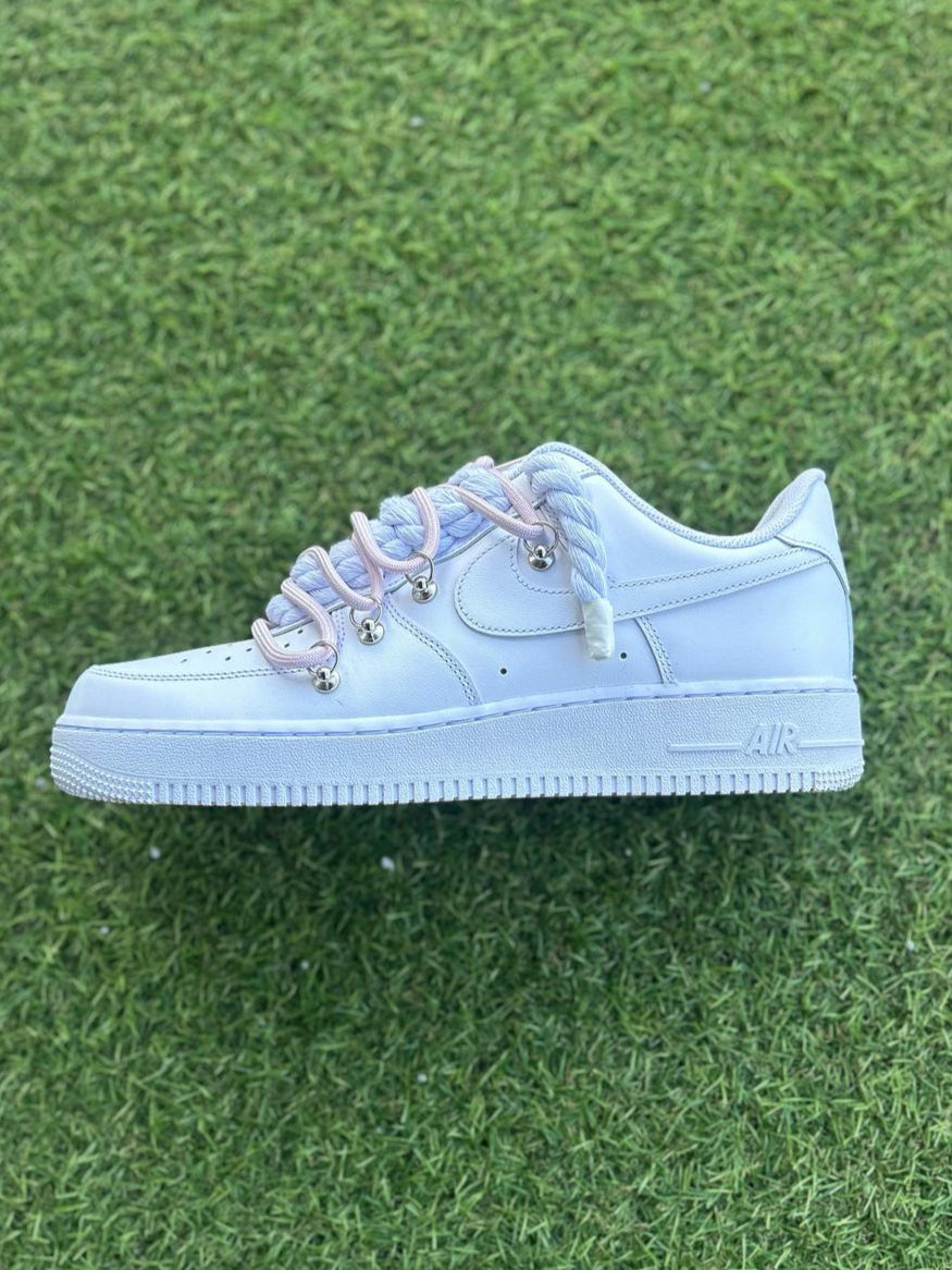 Nike Air Force 1 White / PINK DOUBLE ROPE LACES CUSTOM