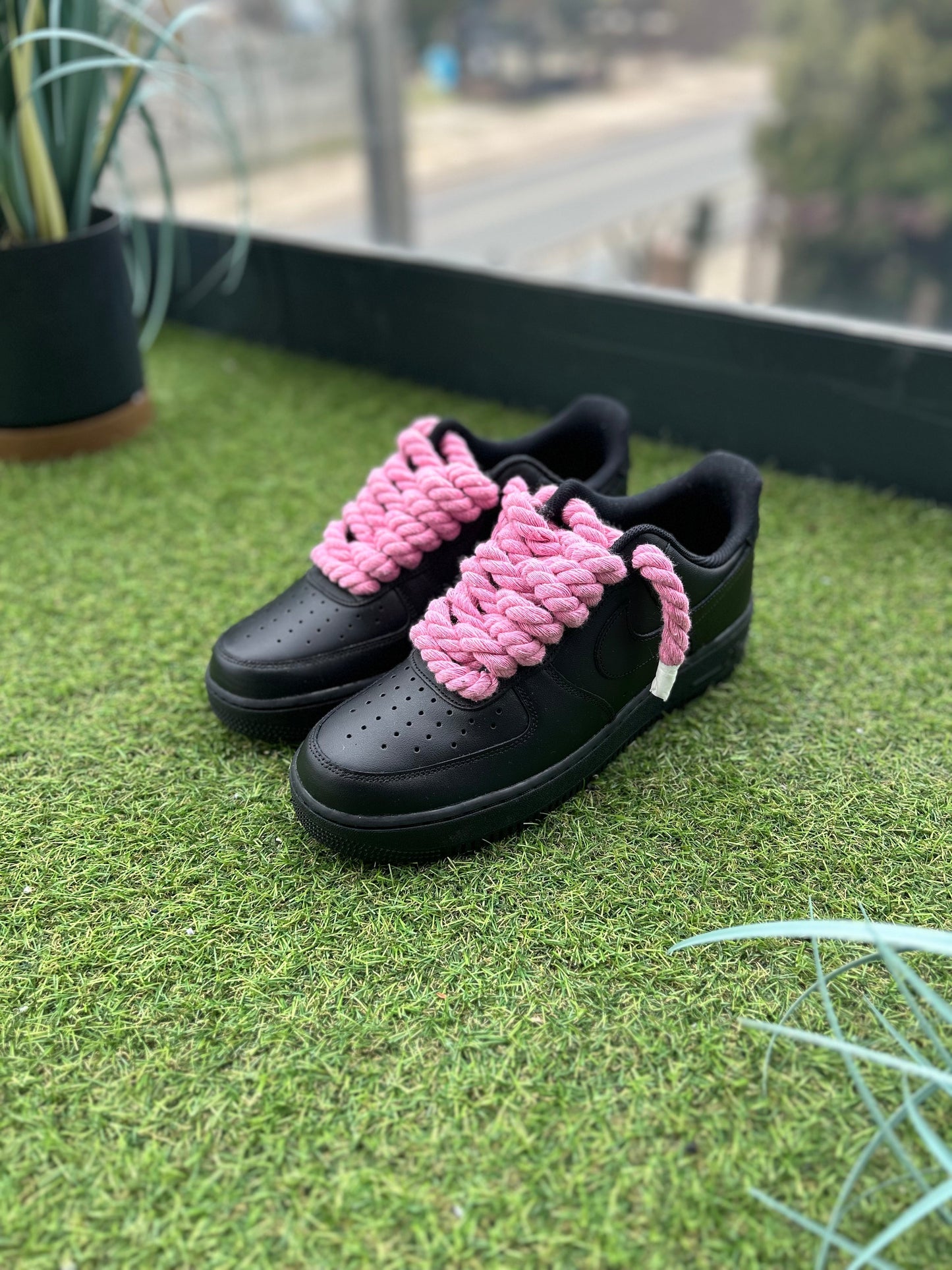 Nike Air Force 1 Black / PINK ROPE LACES CUSTOM