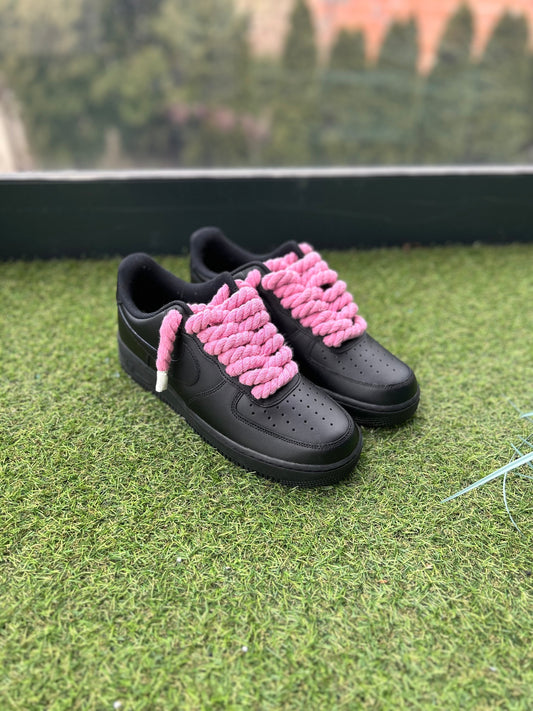 Nike Air Force 1 Black / PINK ROPE LACES CUSTOM