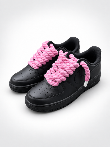 Air Force 1 Custom – Rope Laces – Czarne / różowe sznurówki