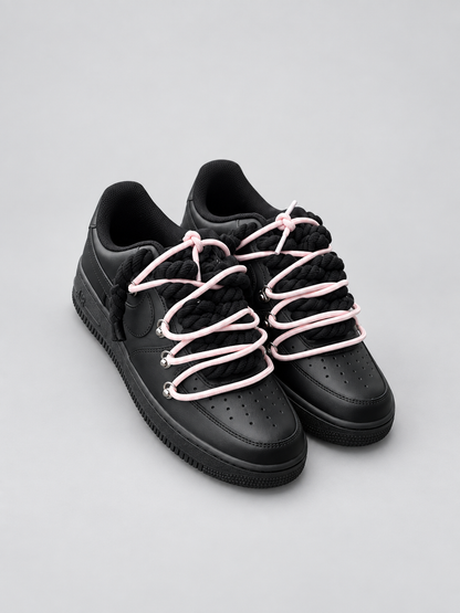 Air Force 1 Custom – Double Rope – Czarne / różowe sznurówki