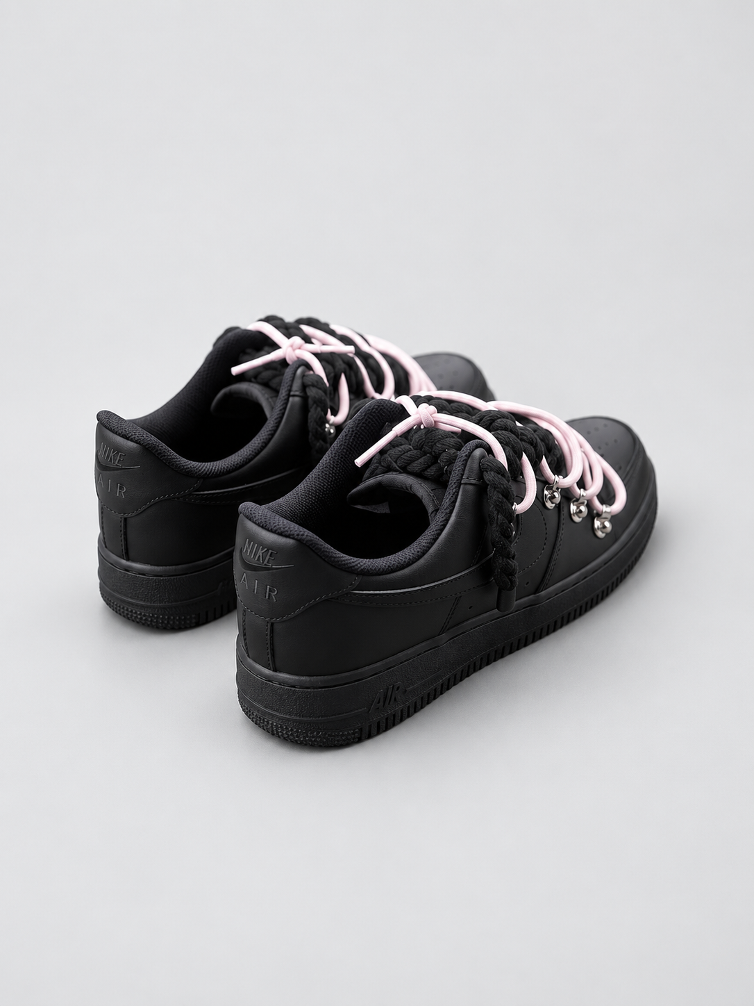 Air Force 1 Custom – Double Rope – Czarne / różowe sznurówki