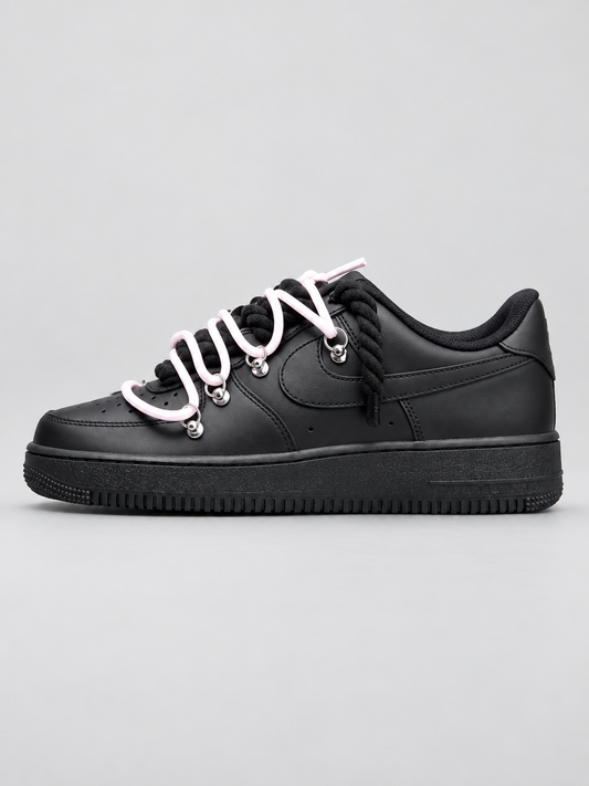 Air Force 1 Custom – Double Rope – Czarne / różowe sznurówki