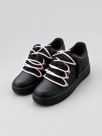 Air Force 1 Custom – Double Rope – Czarne / różowe sznurówki