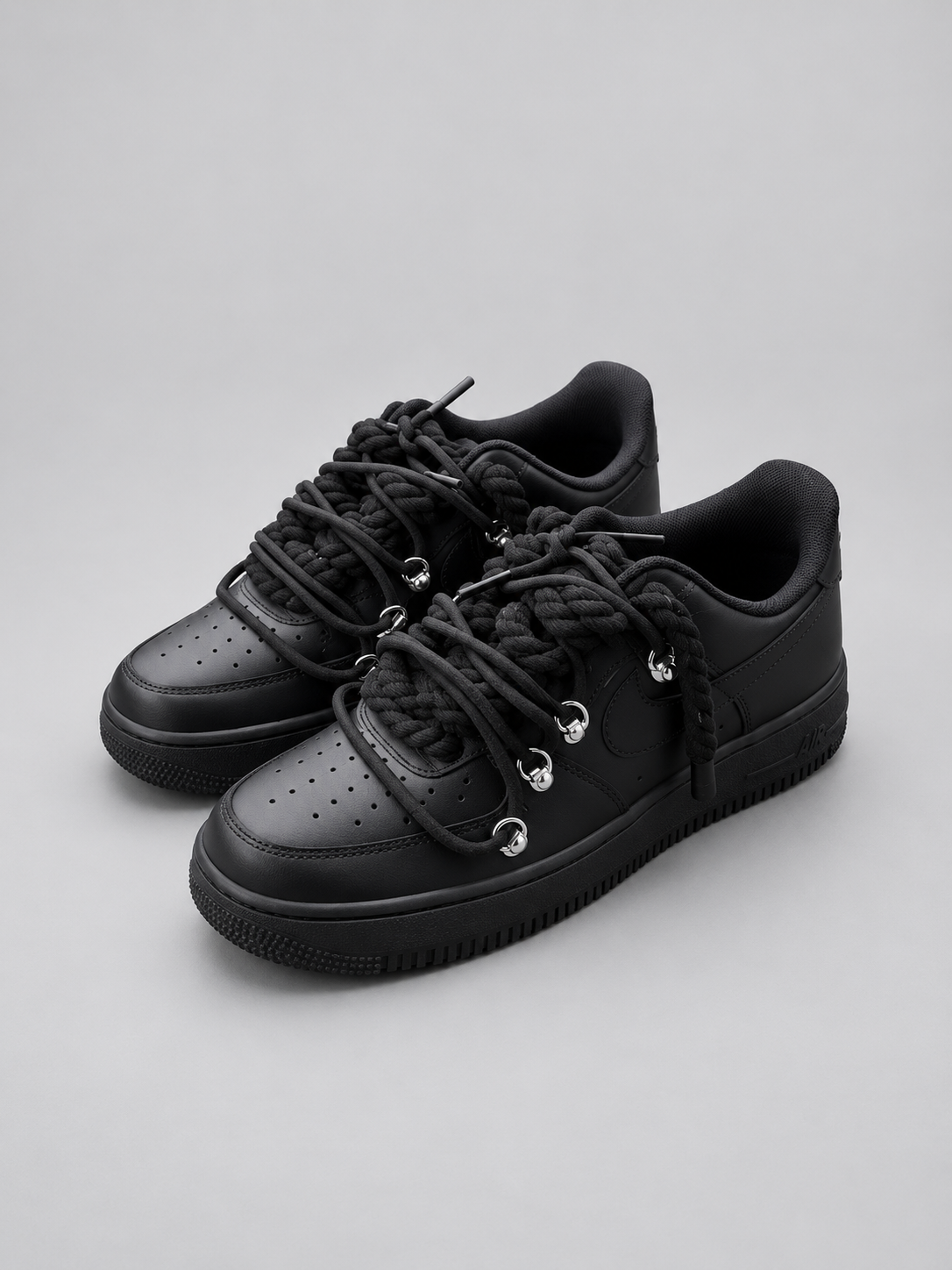 Air Force 1 Custom – Double Rope – Czarne / czarne sznurówki