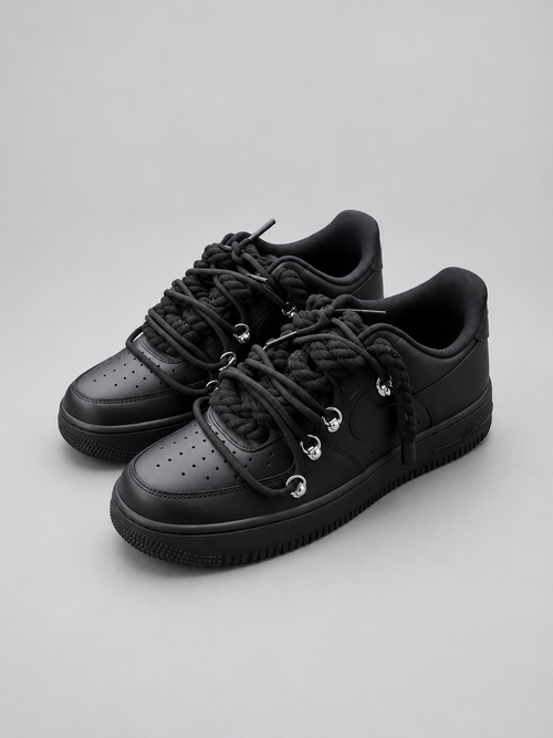 Air Force 1 Custom – Double Rope – Czarne / czarne sznurówki