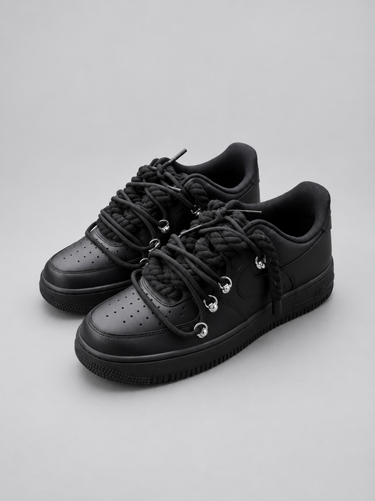 Air Force 1 Custom – Double Rope – Czarne / czarne sznurówki