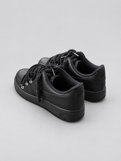 Air Force 1 Custom – Double Rope – Czarne / czarne sznurówki